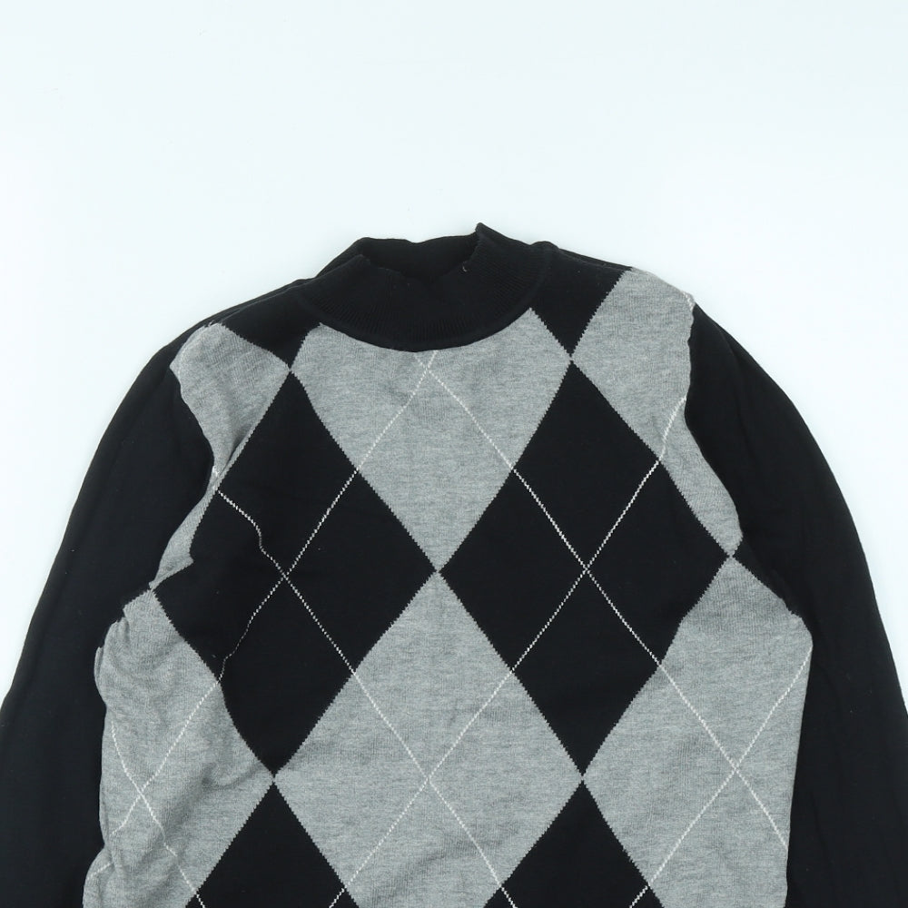 NEXT Womens Black High Neck Geometric Cotton Pullover Jumper Size 10