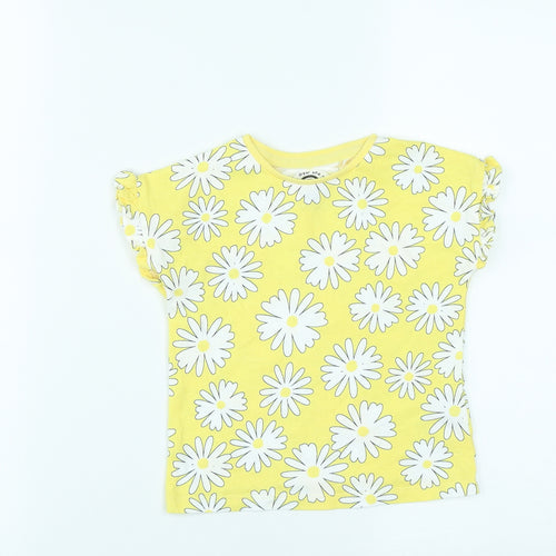 F&F Girls Yellow Floral Cotton Basic Casual Size 18-24 Months Round Neck
