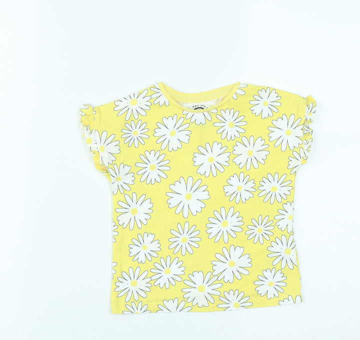 F&F Girls Yellow Floral Cotton Basic Casual Size 18-24 Months Round Neck