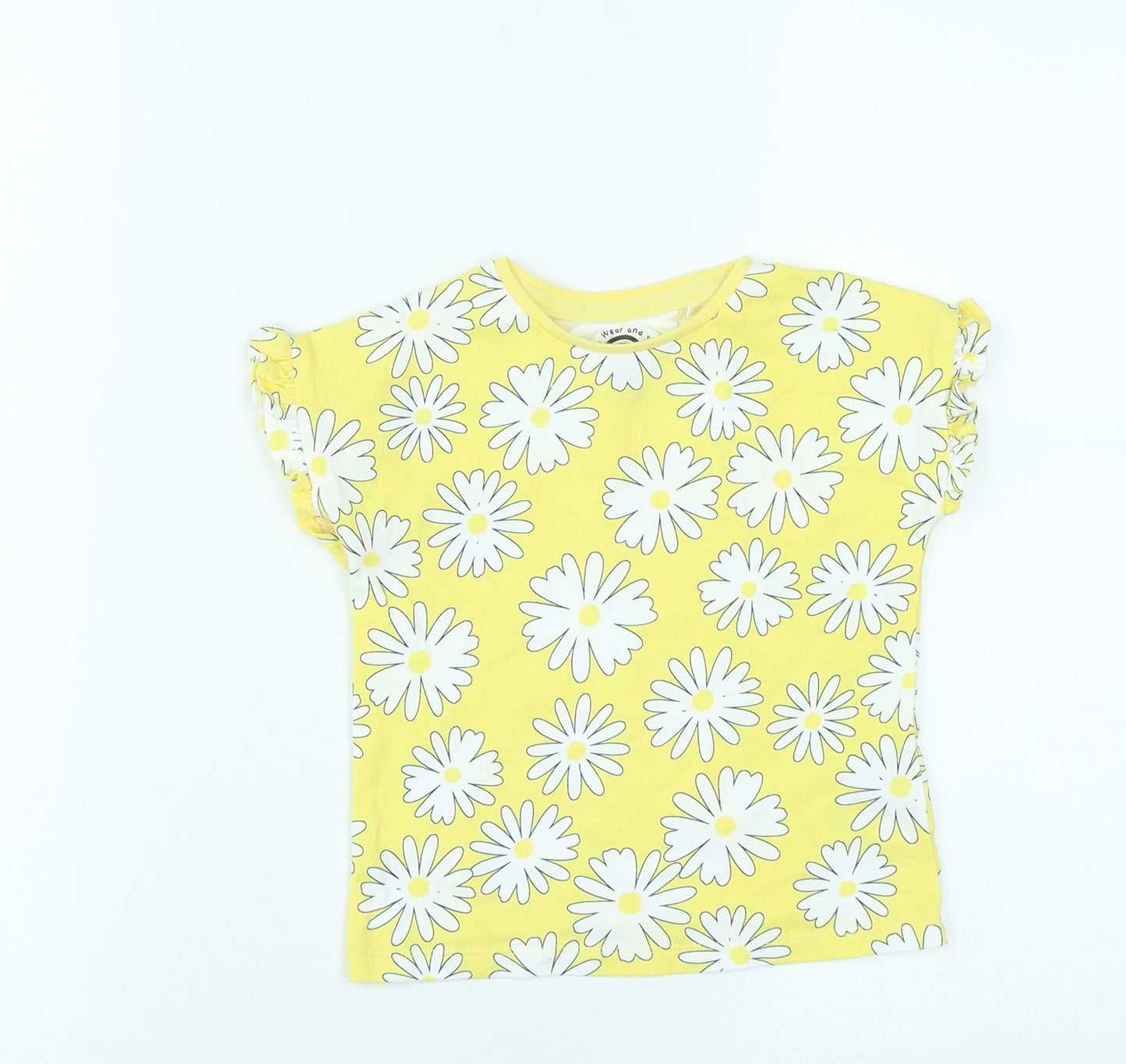 F&F Girls Yellow Floral Cotton Basic Casual Size 18-24 Months Round Neck