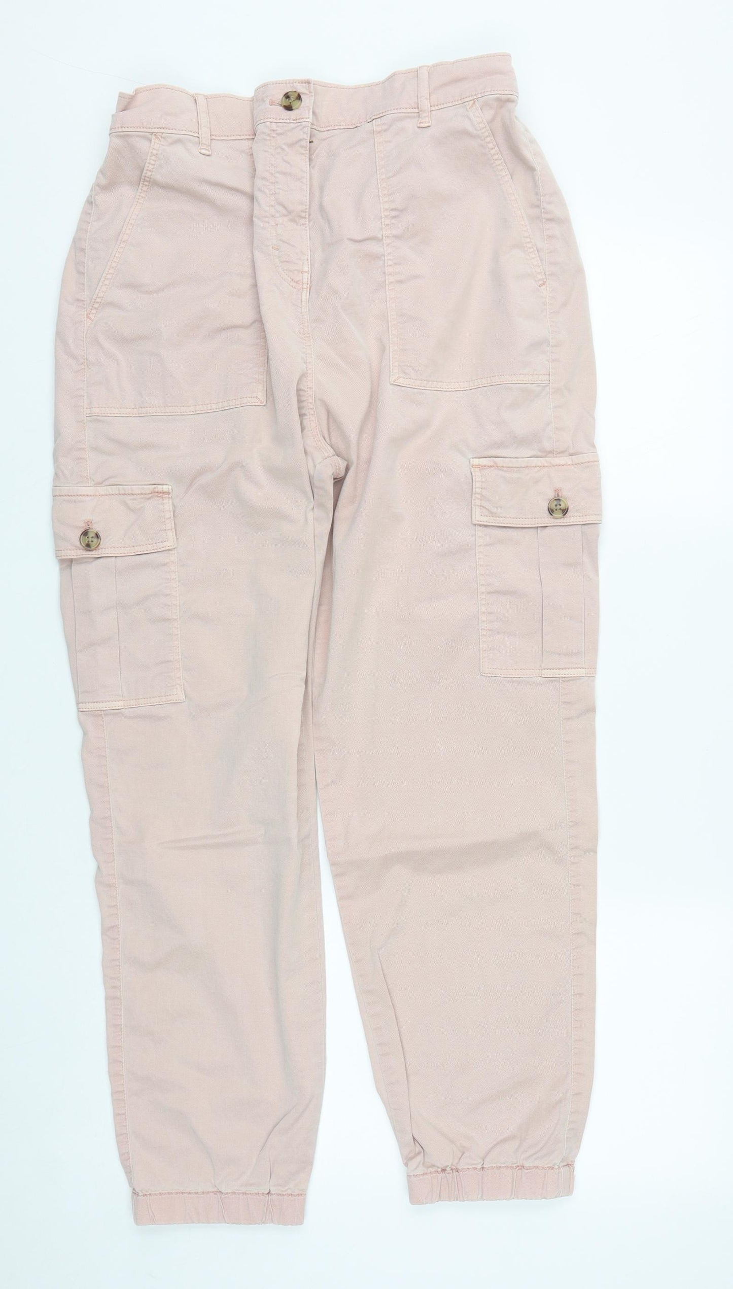 Marks and Spencer Womens Pink  Lyocell Cargo Trousers Size 12 L25 in Regular Zip