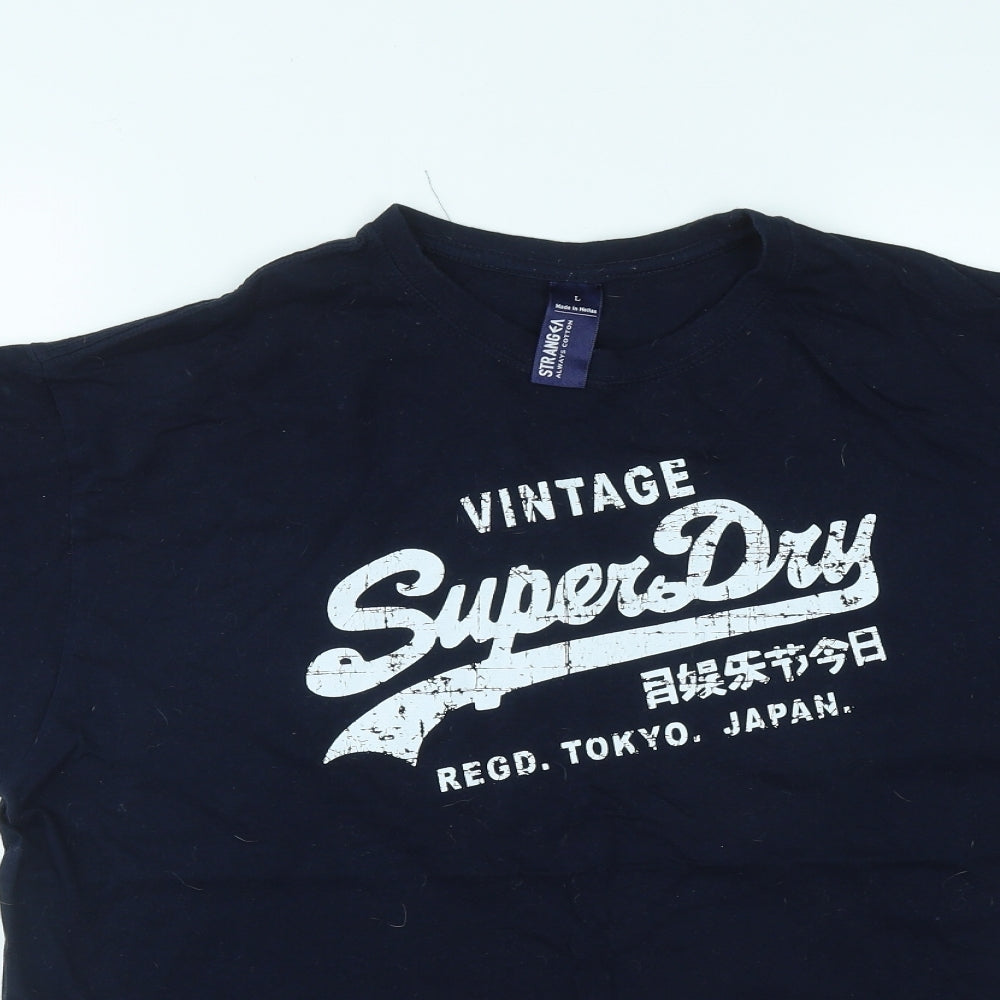 Strang<a Mens Blue  Cotton  T-Shirt Size L Round Neck