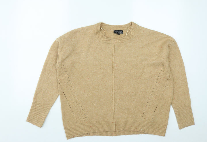 Topshop Womens Brown Round Neck  Acrylic Pullover Jumper Size 8