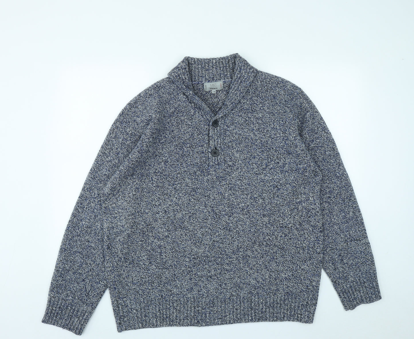Marks and Spencer Mens Blue High Neck  Acrylic Pullover Jumper Size XL