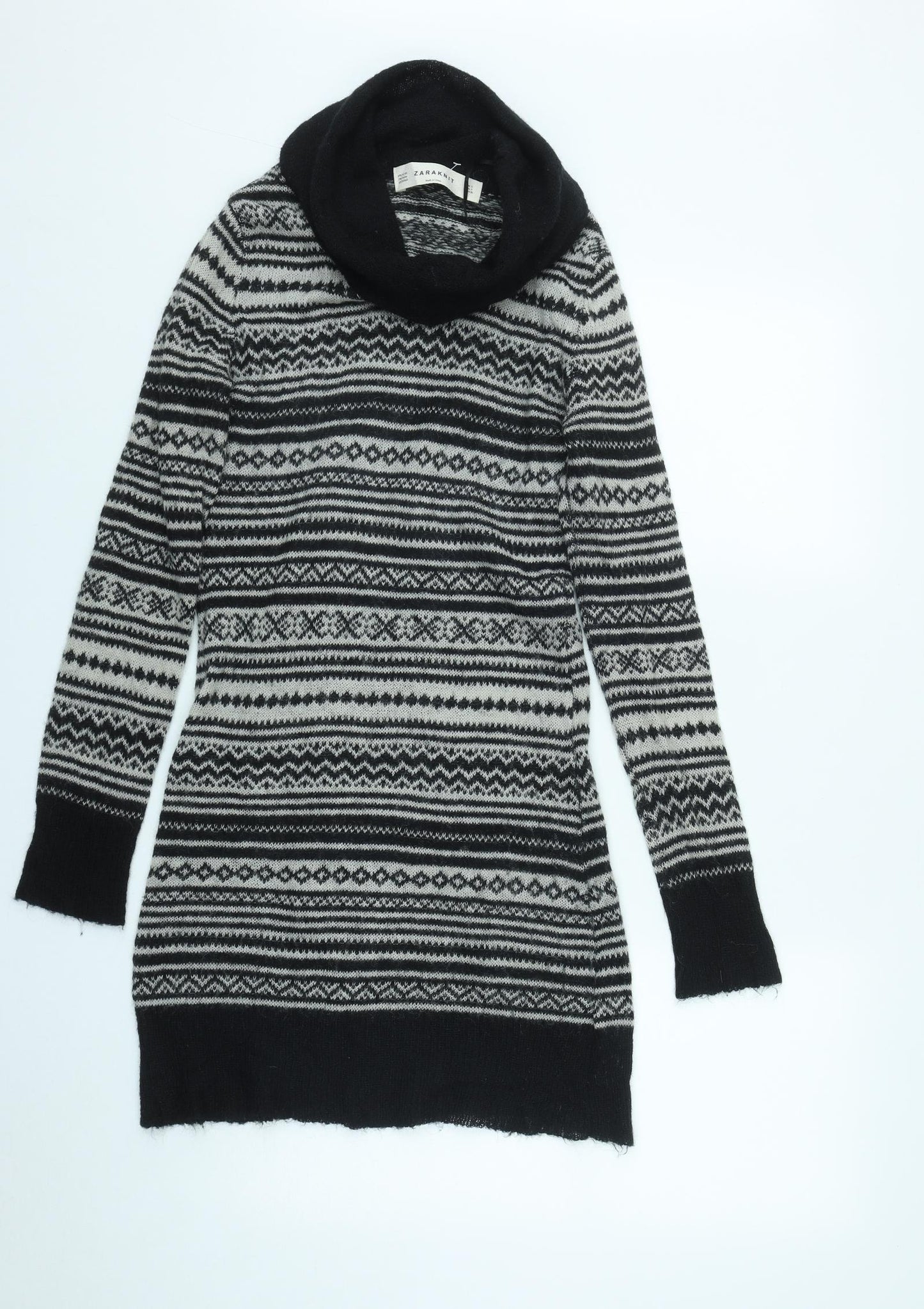 Zara Knit Womens Black Cowl Neck Geometric Acrylic Pullover Jumper Size S