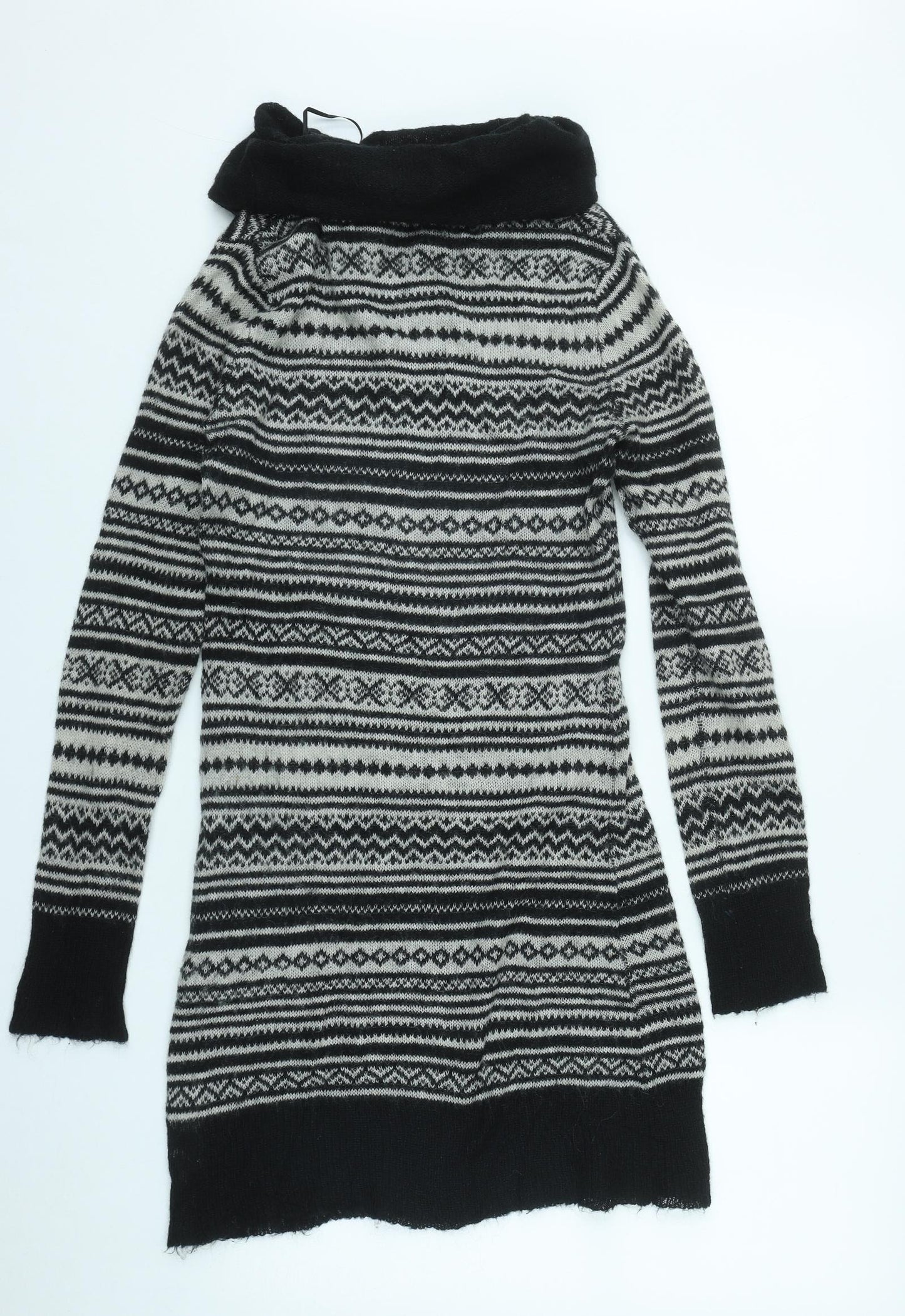 Zara Knit Womens Black Cowl Neck Geometric Acrylic Pullover Jumper Size S
