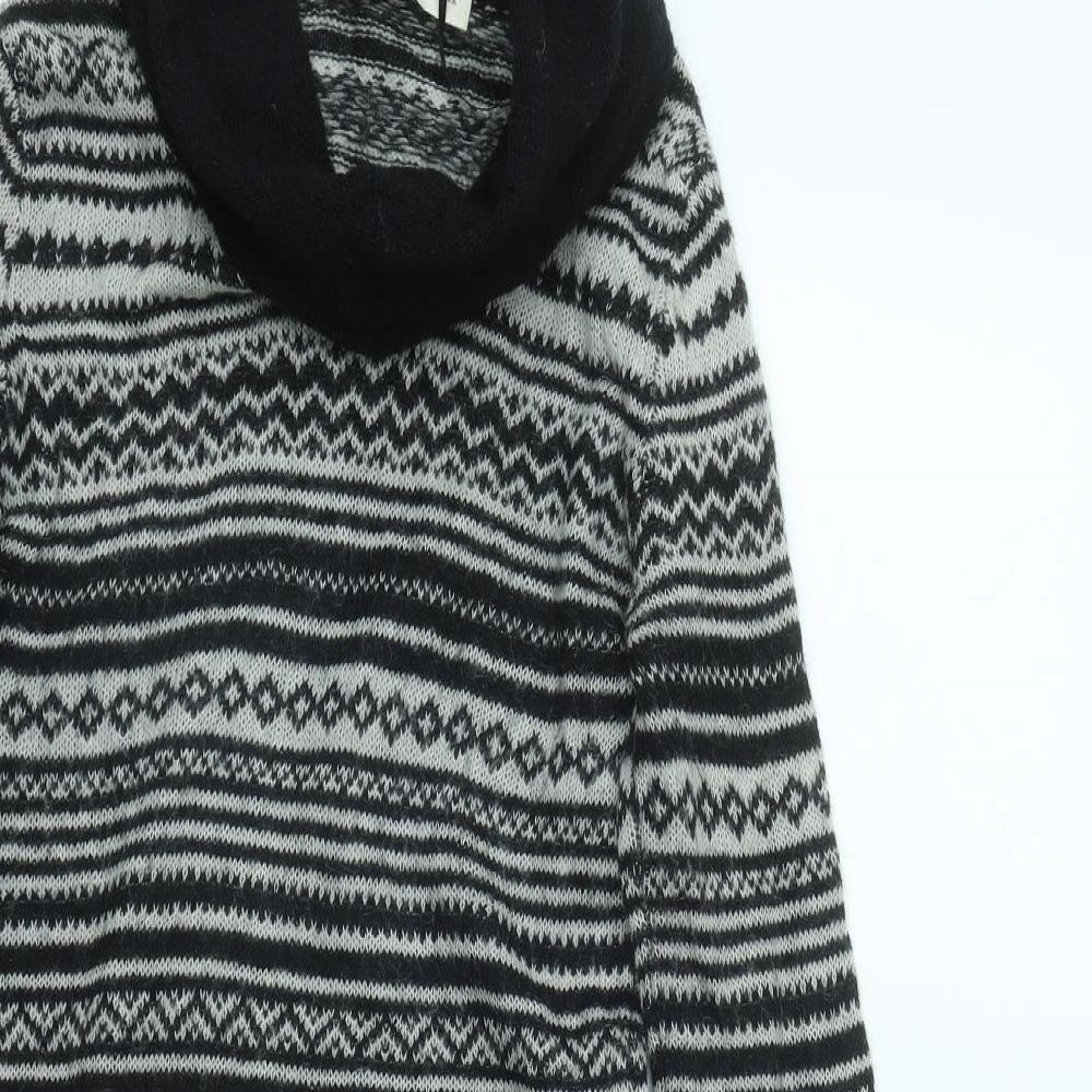 Zara Knit Womens Black Cowl Neck Geometric Acrylic Pullover Jumper Size S