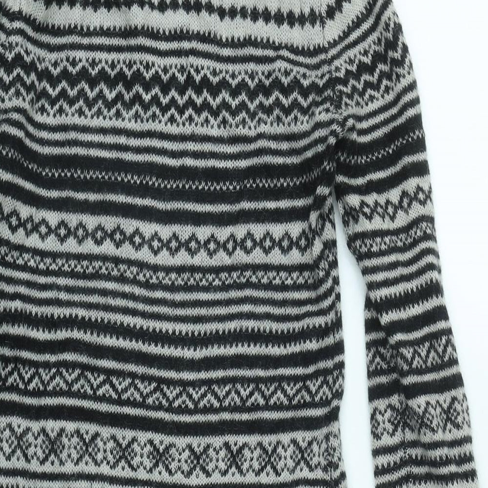 Zara Knit Womens Black Cowl Neck Geometric Acrylic Pullover Jumper Size S