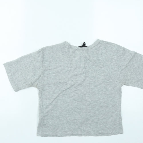 New Look Womens Grey Floral Cotton Basic T-Shirt Size 6 Round Neck