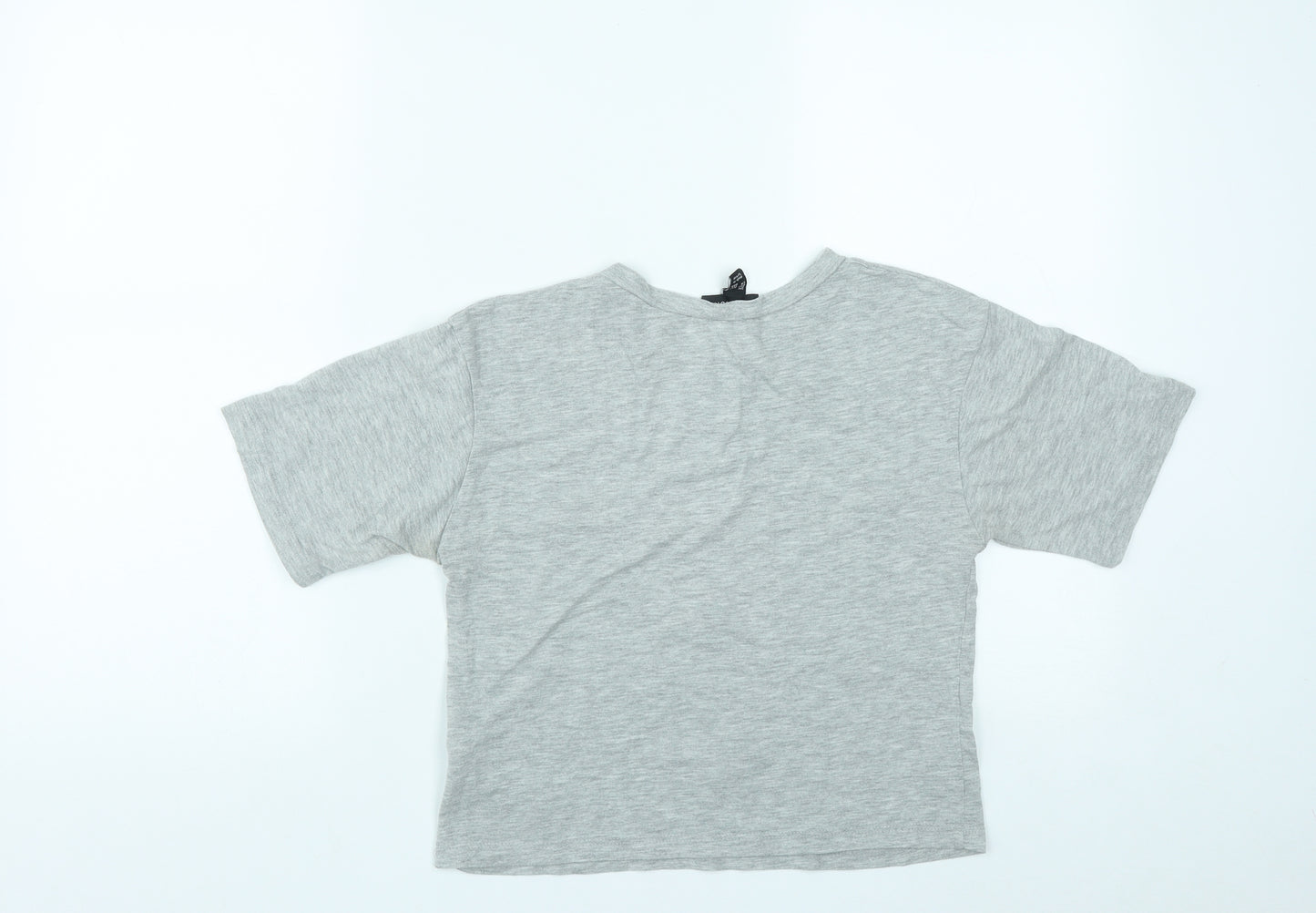 New Look Womens Grey Floral Cotton Basic T-Shirt Size 6 Round Neck