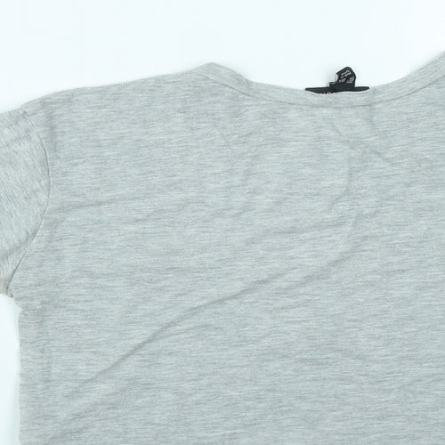 New Look Womens Grey Floral Cotton Basic T-Shirt Size 6 Round Neck