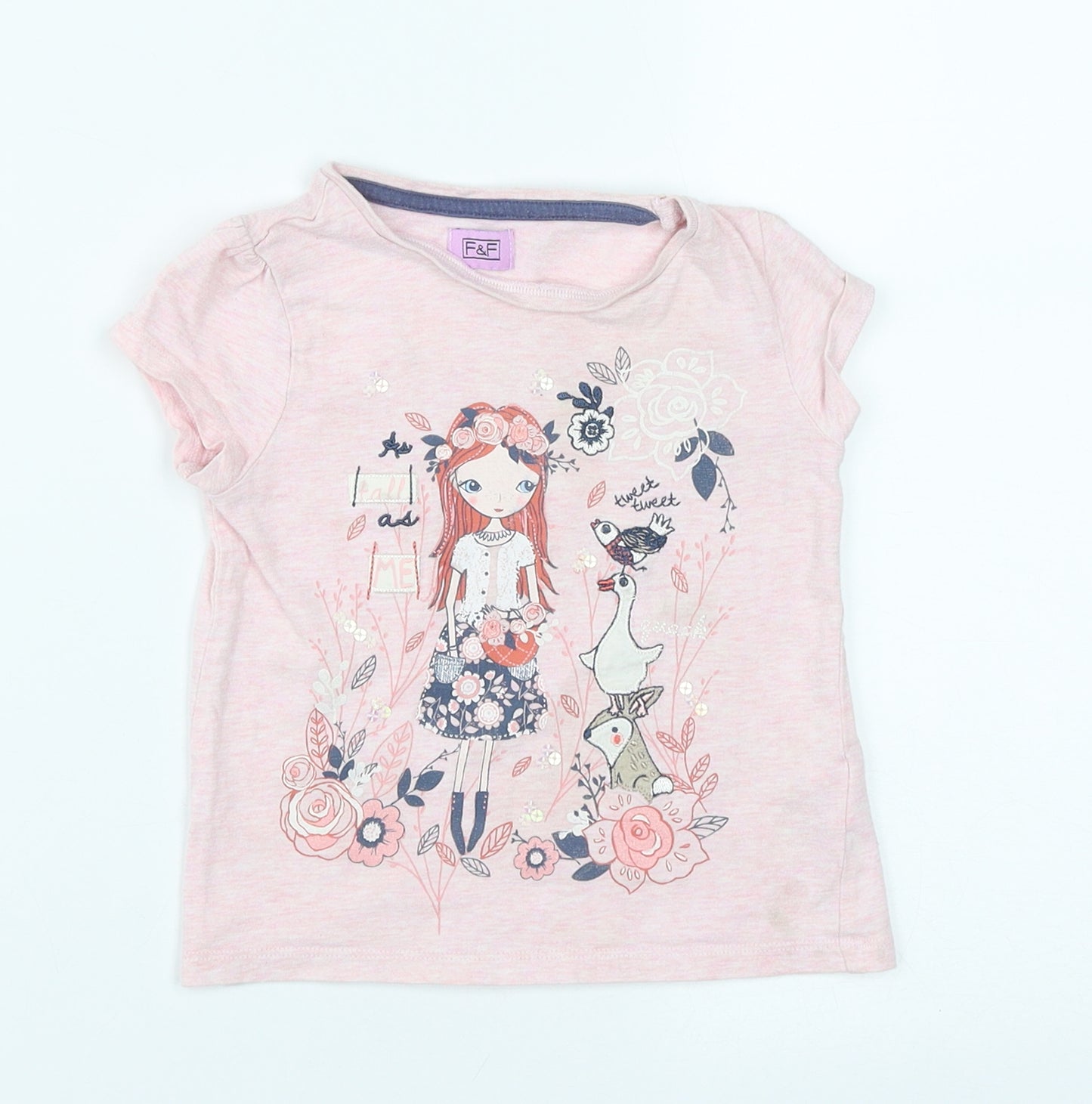 F&F Girls Pink  Cotton Basic T-Shirt Size 12-18 Months Round Neck