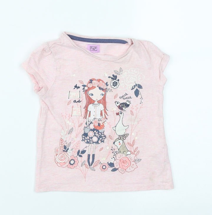 F&F Girls Pink  Cotton Basic T-Shirt Size 12-18 Months Round Neck