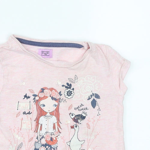 F&F Girls Pink  Cotton Basic T-Shirt Size 12-18 Months Round Neck