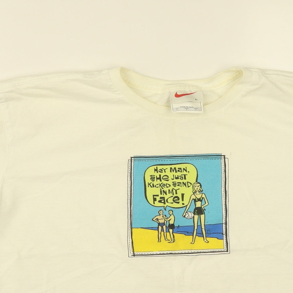 Nike Mens White  Cotton Basic T-Shirt Size L Round Neck  - Chris Rocks