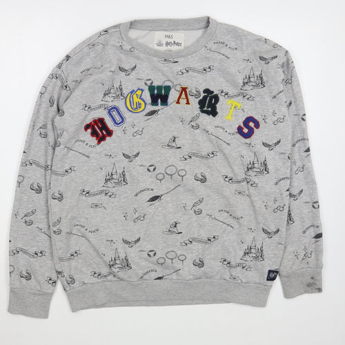 Marks and Spencer Girls Grey Geometric Cotton Pullover Sweatshirt Size 14-15 Years  Pullover