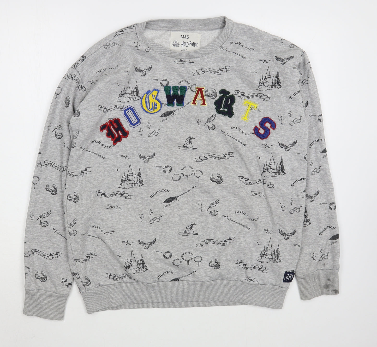 Marks and Spencer Girls Grey Geometric Cotton Pullover Sweatshirt Size 14-15 Years  Pullover