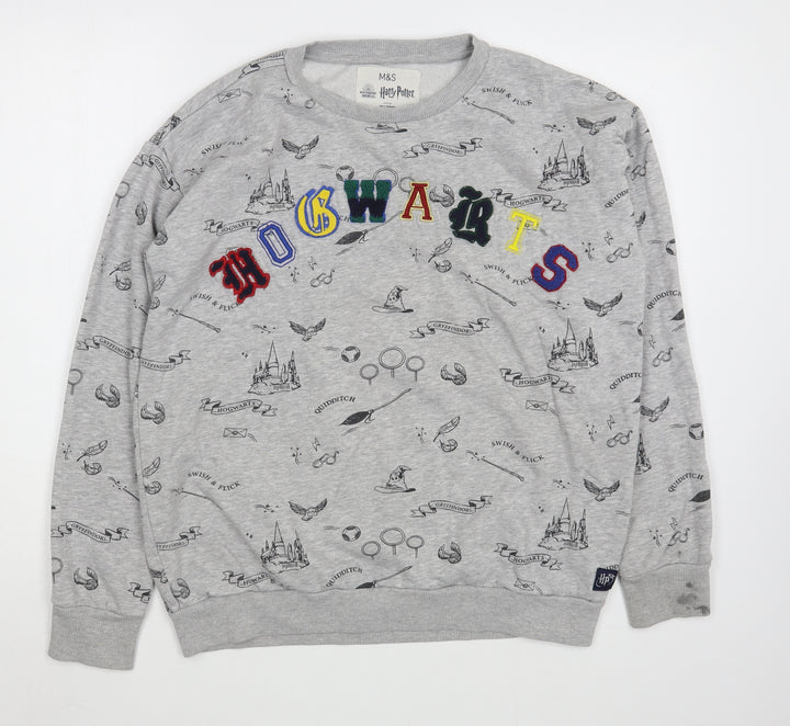 Marks and Spencer Girls Grey Geometric Cotton Pullover Sweatshirt Size 14-15 Years  Pullover