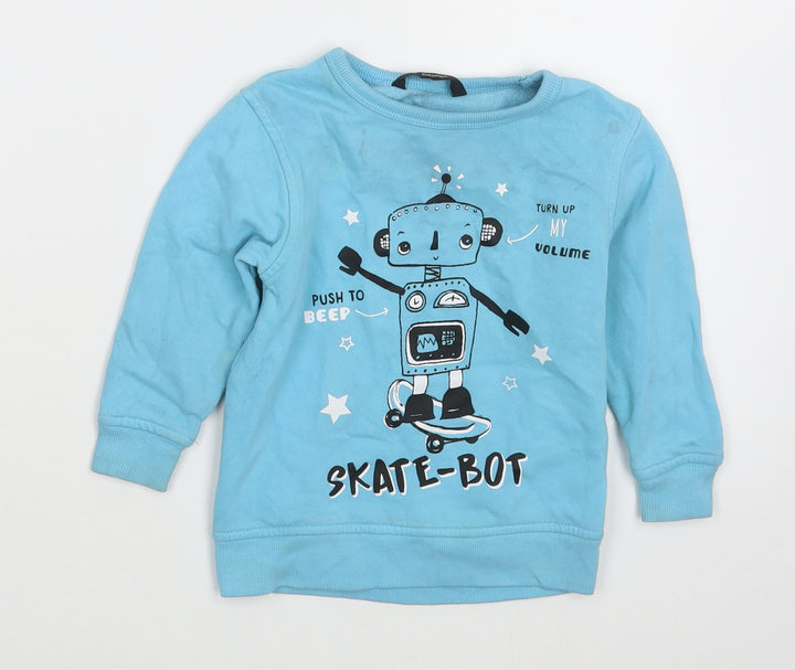 Geoge Boys Blue Cotton Pullover Jumper Size 12-18 Months Pullover