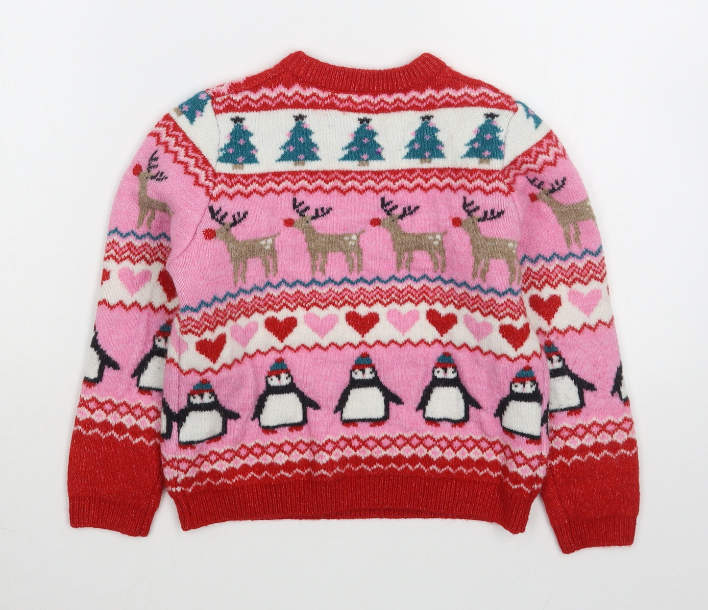 F&F Girls Multicoloured Round Neck Fair Isle Polyester Pullover Jumper Size 7-8 Years  Pullover - Christmas