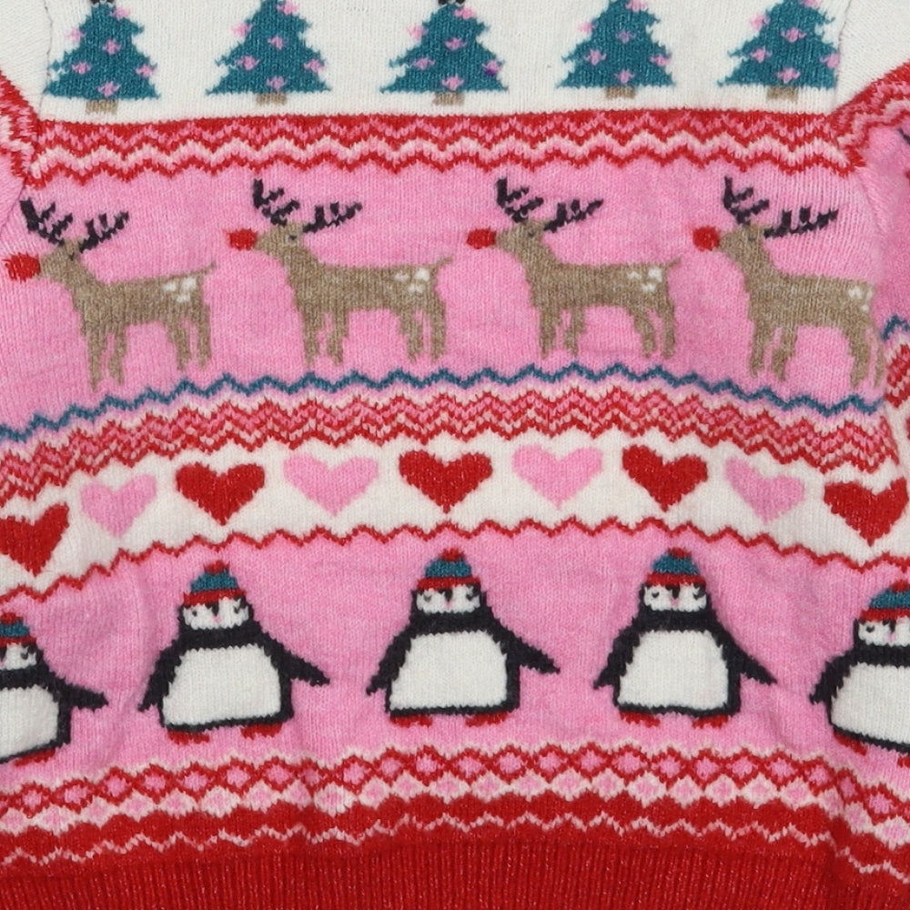 F&F Girls Multicoloured Round Neck Fair Isle Polyester Pullover Jumper Size 7-8 Years  Pullover - Christmas