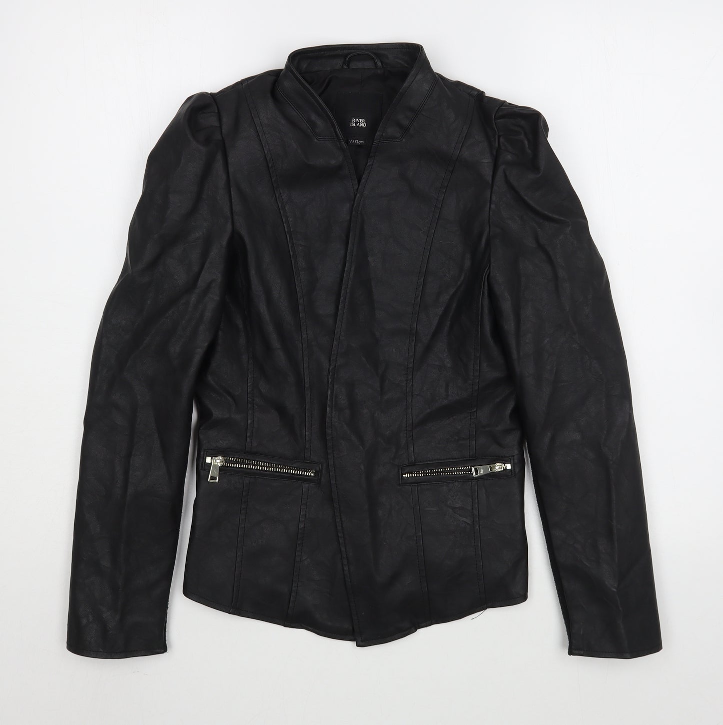 River Island Girls Black   Biker Jacket Size 11-12 Years