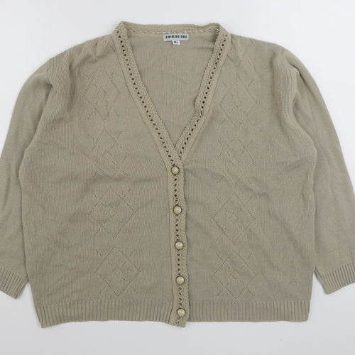 Exhibit Womens Beige V-Neck  Acrylic Cardigan Jumper Size M