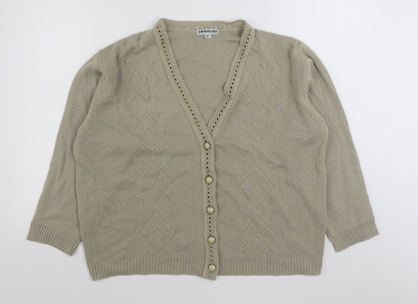 Exhibit Womens Beige V-Neck  Acrylic Cardigan Jumper Size M