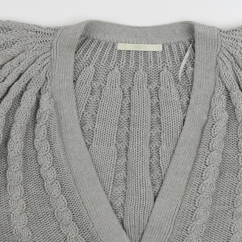 Marks and Spencer Womens Grey V-Neck  Acrylic Cardigan Jumper Size 12