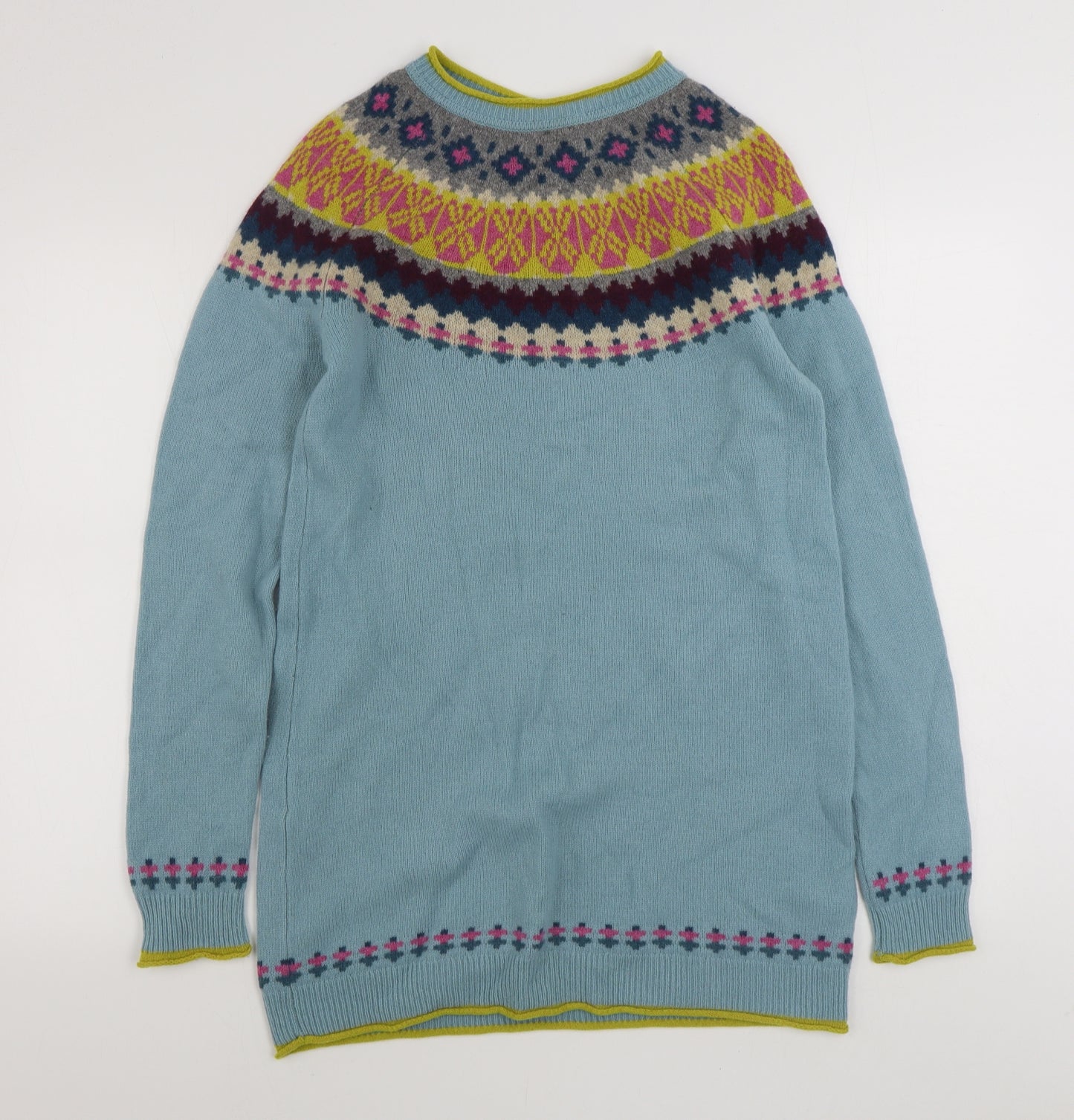 Kew 159 Womens Multicoloured Fair Isle Wool Jumper Dress  Size L  Round Neck Pullover