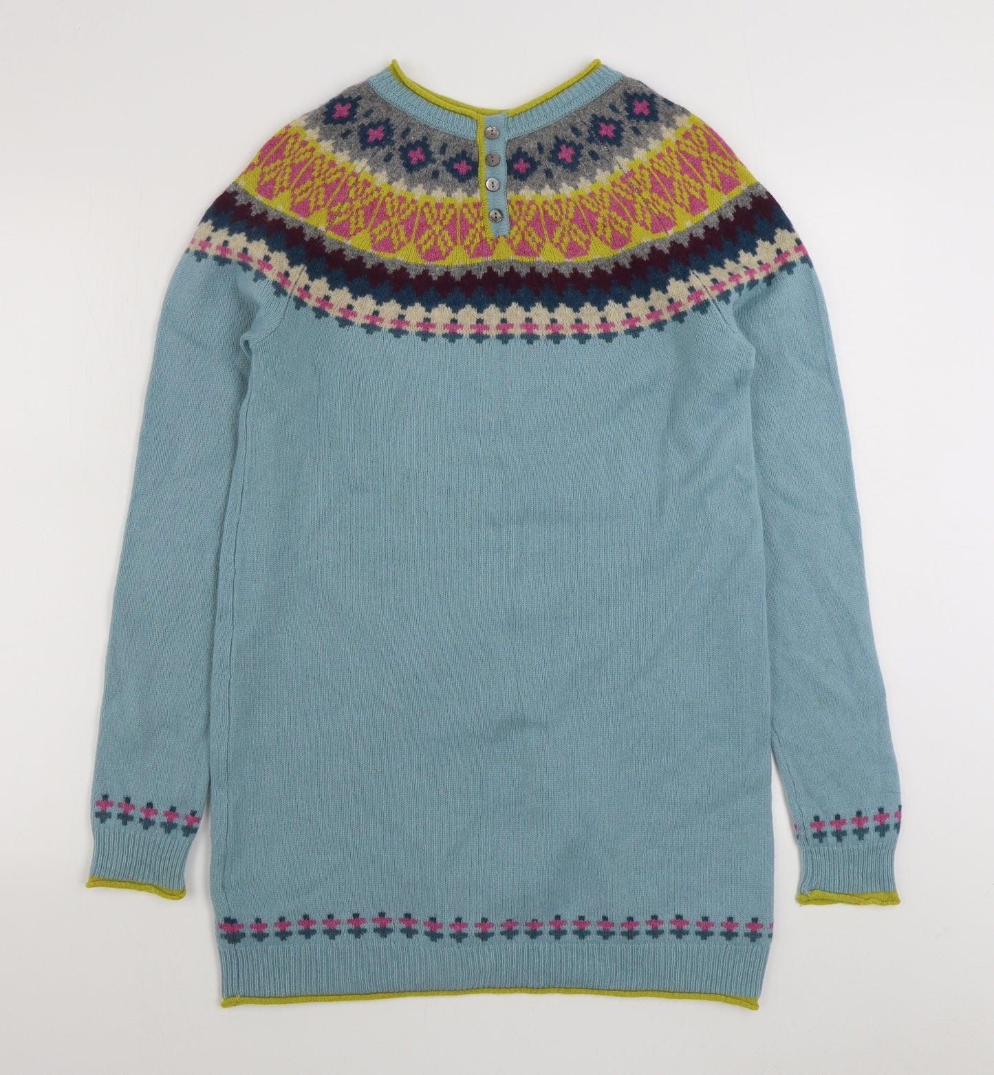 Kew 159 Womens Multicoloured Fair Isle Wool Jumper Dress  Size L  Round Neck Pullover
