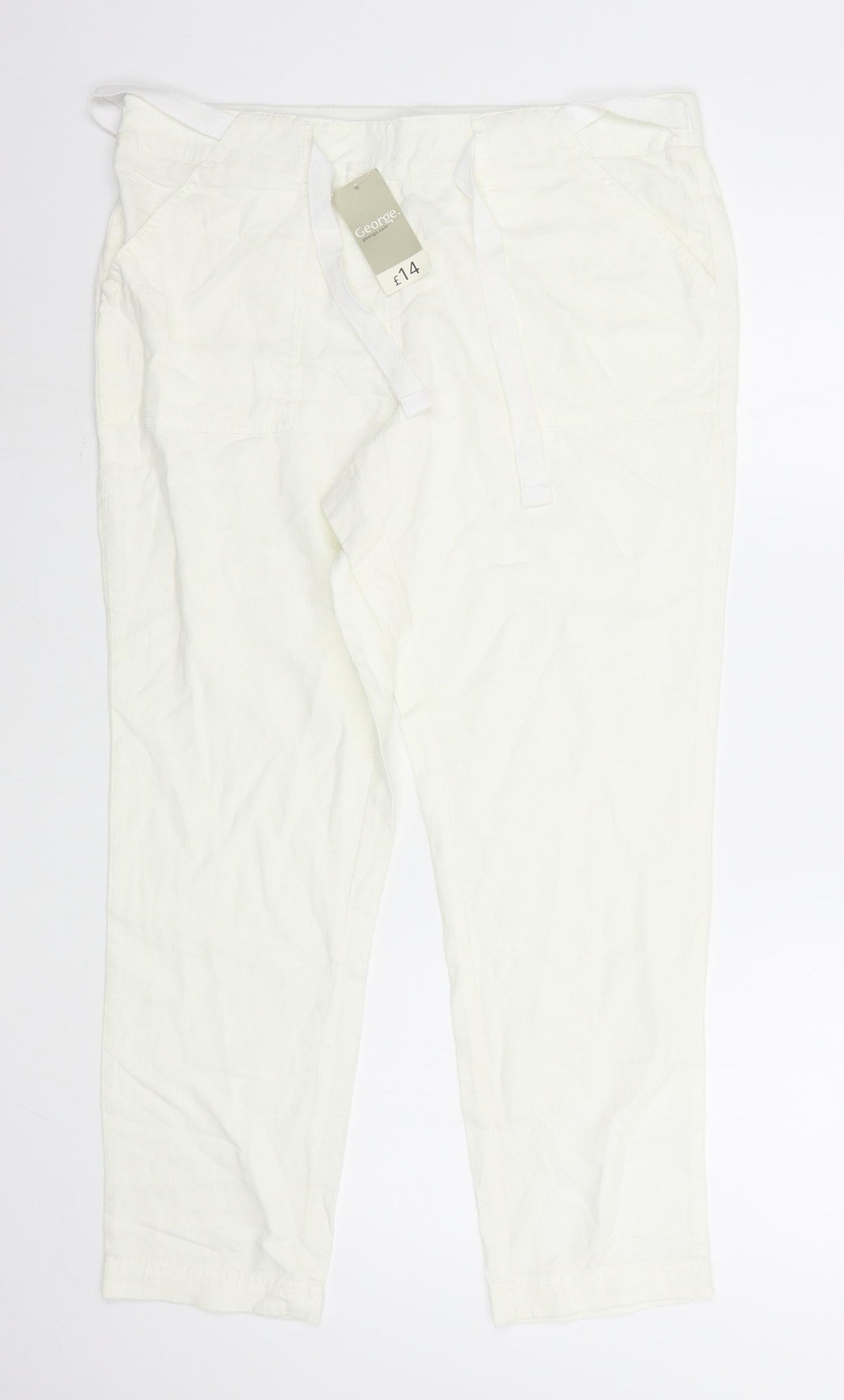 George Womens White  Viscose Trousers  Size 12 L26 in Regular