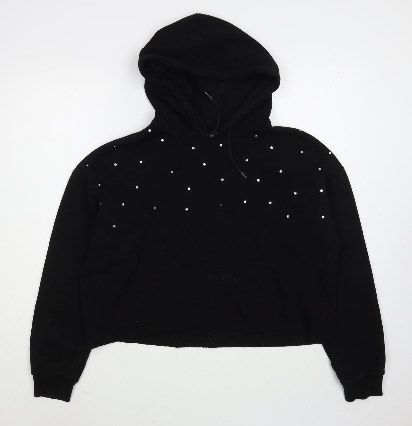 Primark Womens Black  Cotton Pullover Hoodie Size L  Pullover - Cropped