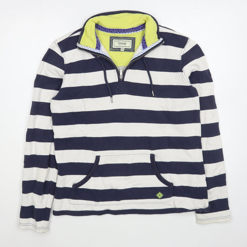 Maine Womens Blue Striped 100% Cotton Pullover Sweatshirt Size 12  Zip