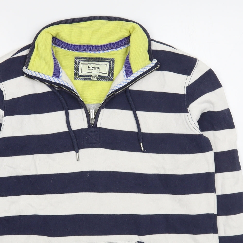 Maine Womens Blue Striped 100% Cotton Pullover Sweatshirt Size 12  Zip