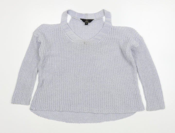 Lipsy Womens Blue Scoop Neck Acrylic Pullover Jumper Size S