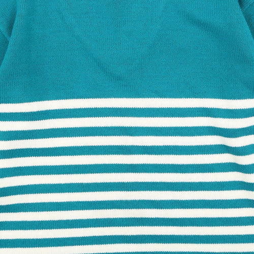 Pure & Natural  Womens Green V-Neck Striped Acrylic Pullover Jumper Size S