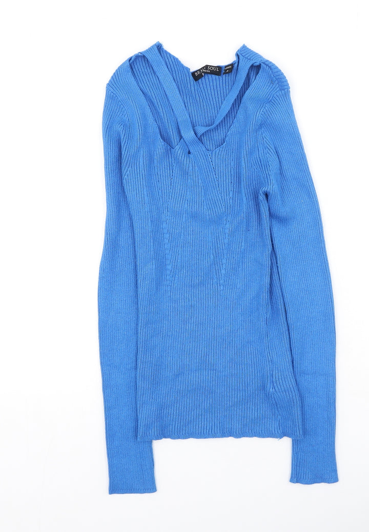 Brave Soul Womens Blue Scoop Neck  Viscose Pullover Jumper Size S