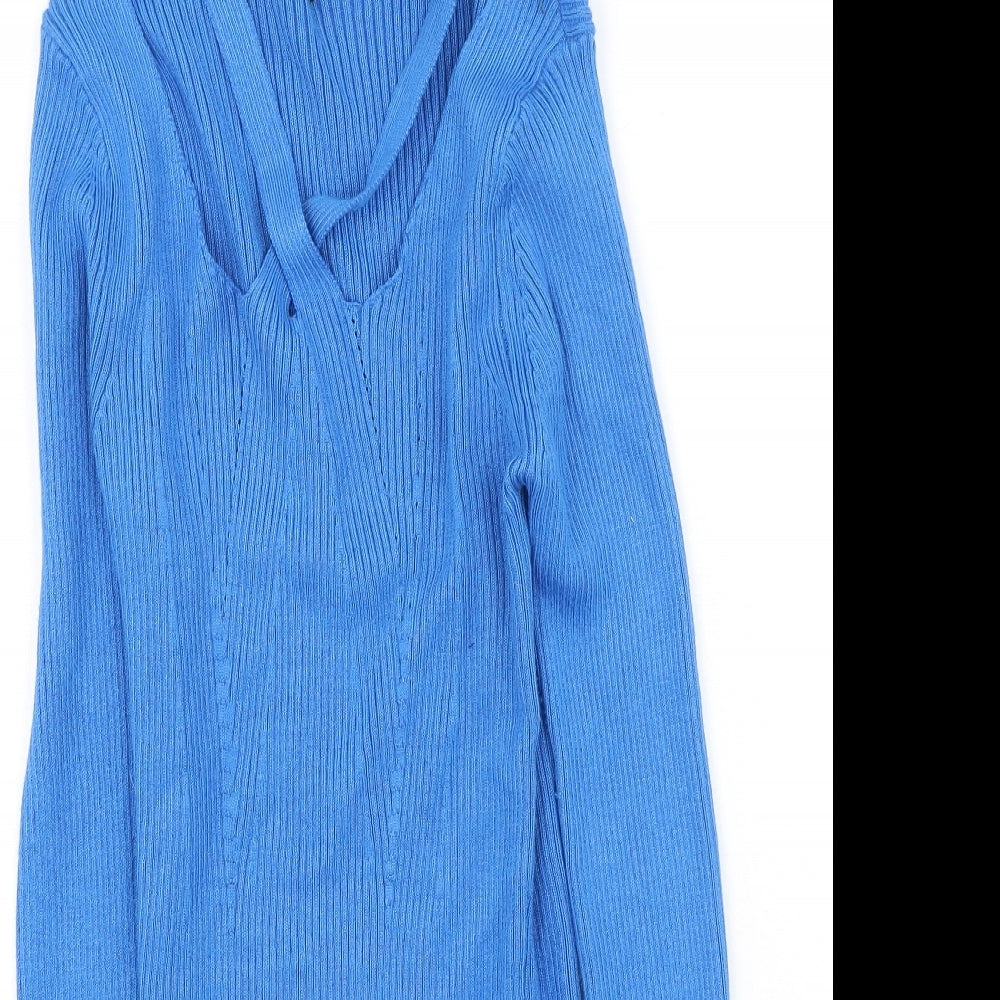Brave Soul Womens Blue Scoop Neck  Viscose Pullover Jumper Size S