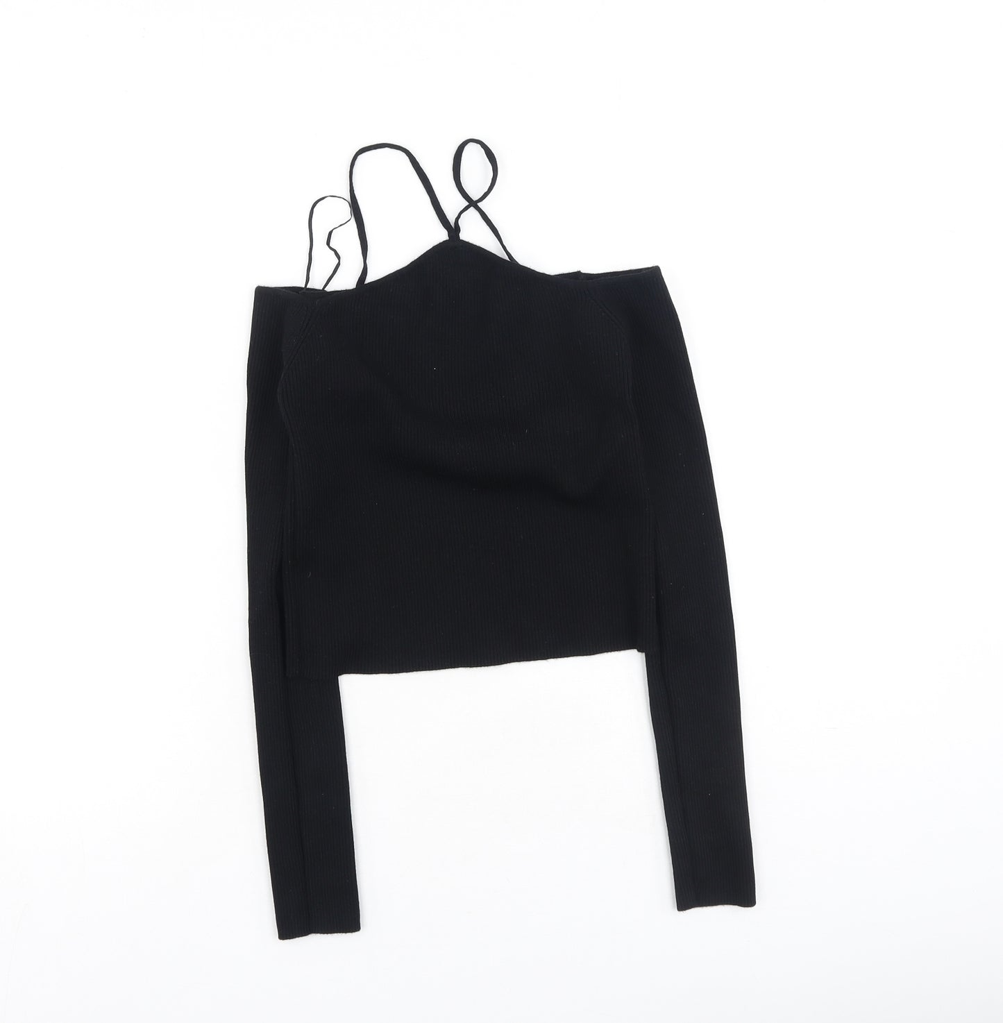Zara Womens Black  Viscose Basic T-Shirt Size M Square Neck