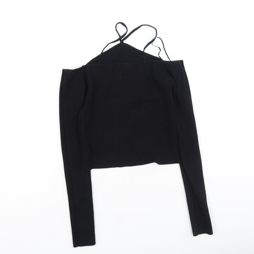 Zara Womens Black  Viscose Basic T-Shirt Size M Square Neck