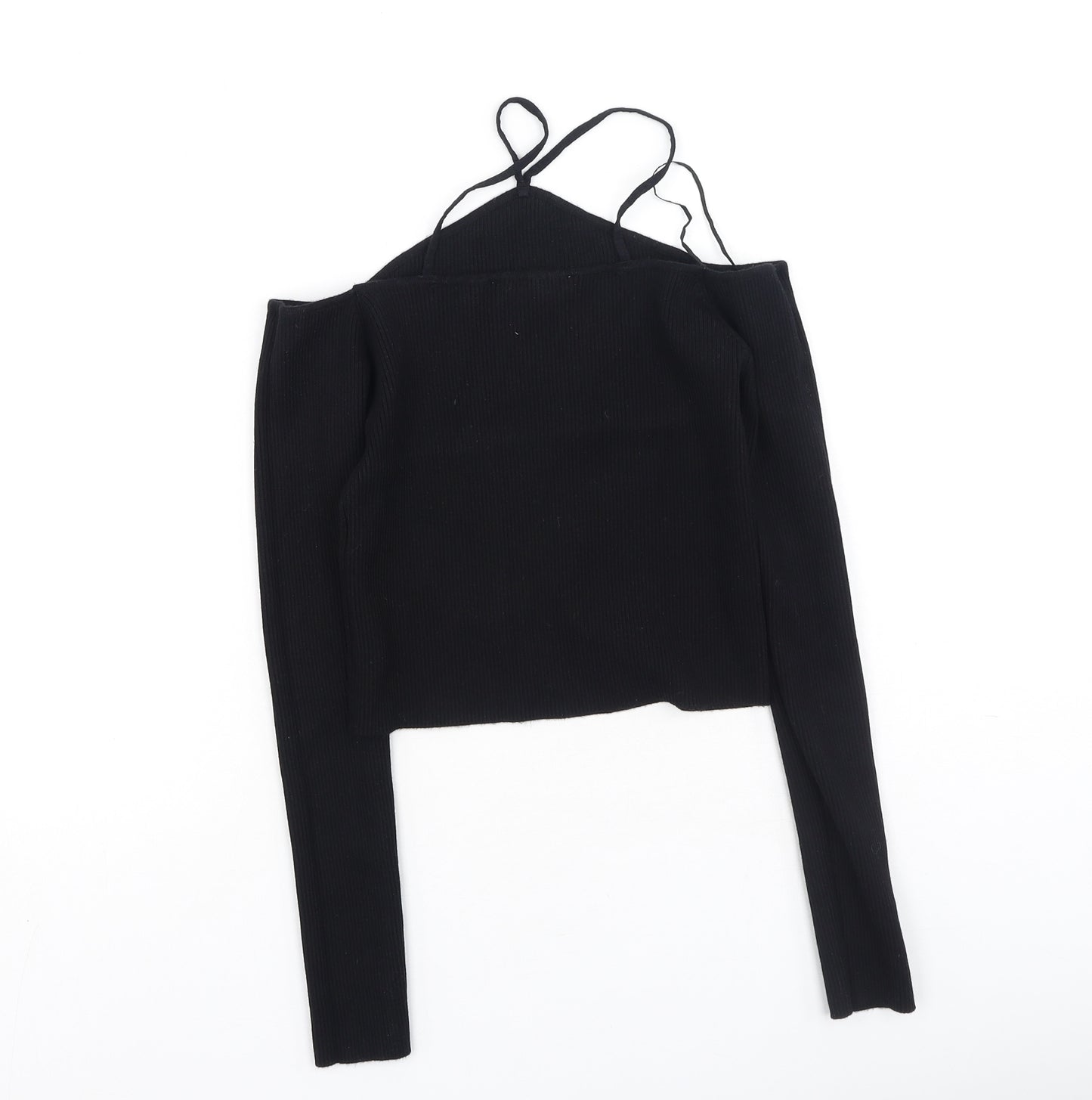 Zara Womens Black  Viscose Basic T-Shirt Size M Square Neck