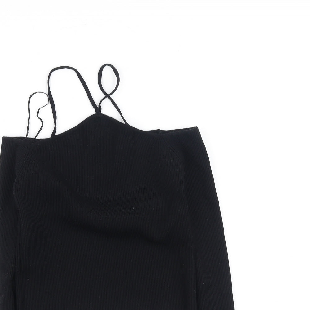 Zara Womens Black  Viscose Basic T-Shirt Size M Square Neck