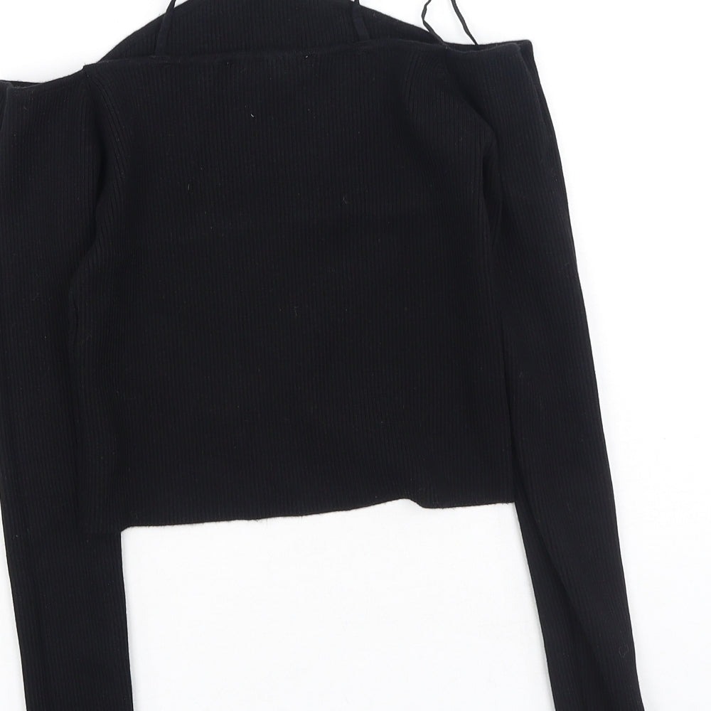 Zara Womens Black  Viscose Basic T-Shirt Size M Square Neck