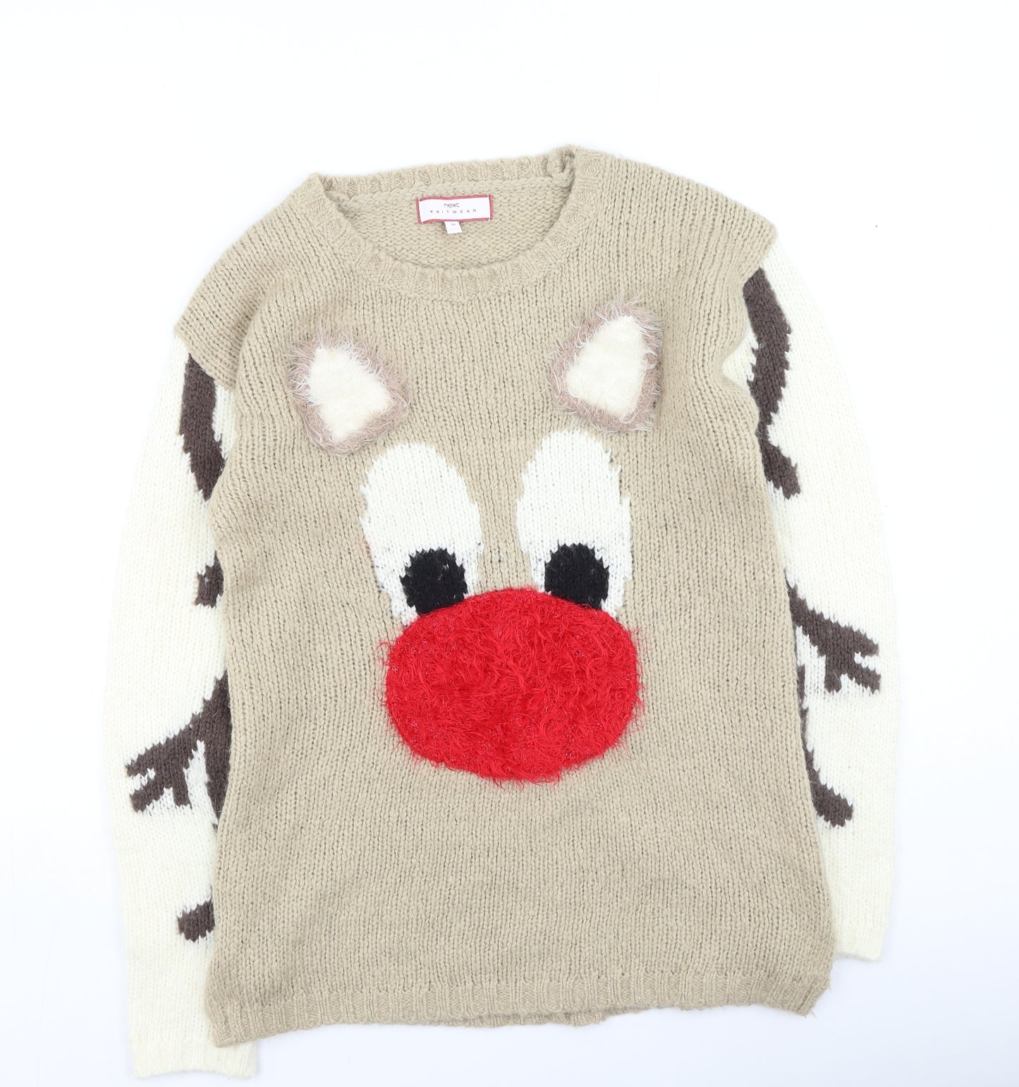 Next  Womens Beige Round Neck  Acrylic Pullover Jumper Size 10   - Christmas Jumper