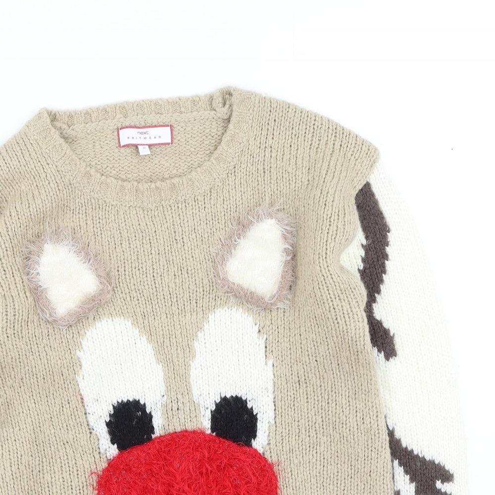 Next  Womens Beige Round Neck  Acrylic Pullover Jumper Size 10   - Christmas Jumper