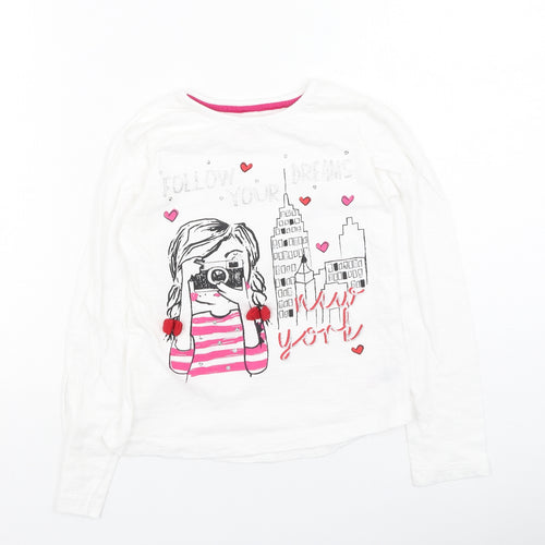 Dunnes Stores Girls White  Cotton Basic Casual Size 10 Years Round Neck  - Follow Your Dreams
