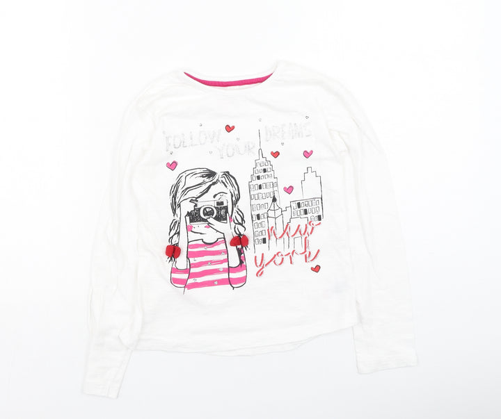 Dunnes Stores Girls White  Cotton Basic Casual Size 10 Years Round Neck  - Follow Your Dreams