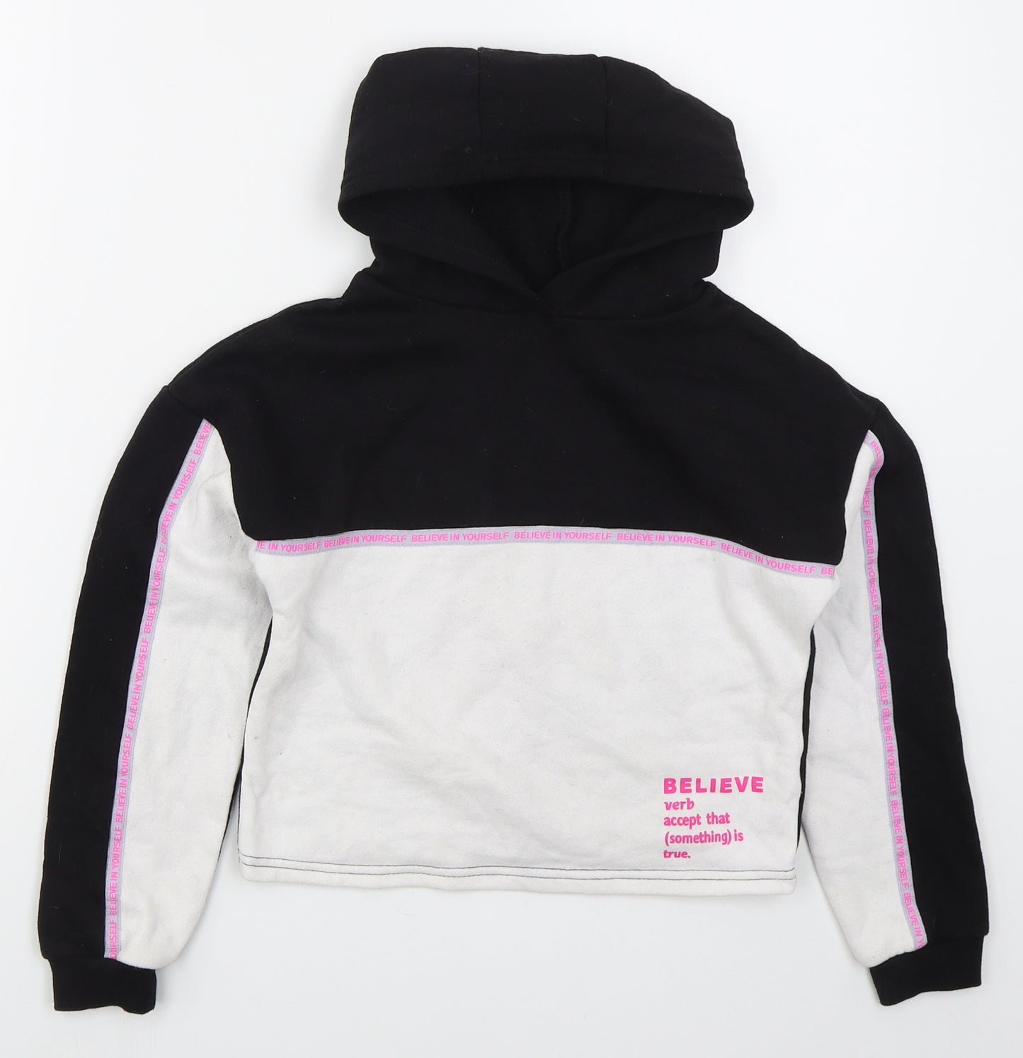 Primark Girls Black Colourblock Cotton Pullover Hoodie Size 8-9 Years  Pullover - Believe