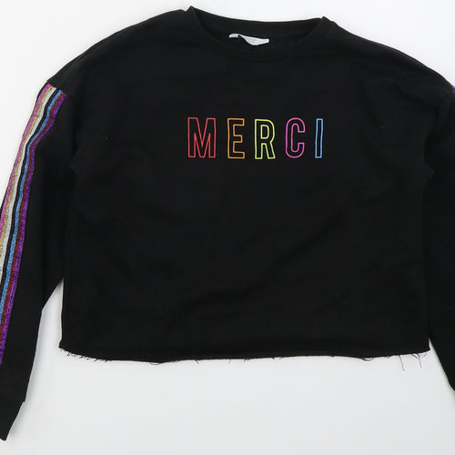 Primark Girls Black  Cotton Pullover Sweatshirt Size 12-13 Years  Pullover - Merci